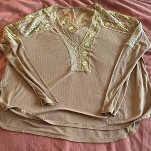 Free People Tan Long Sleeve Lace Top